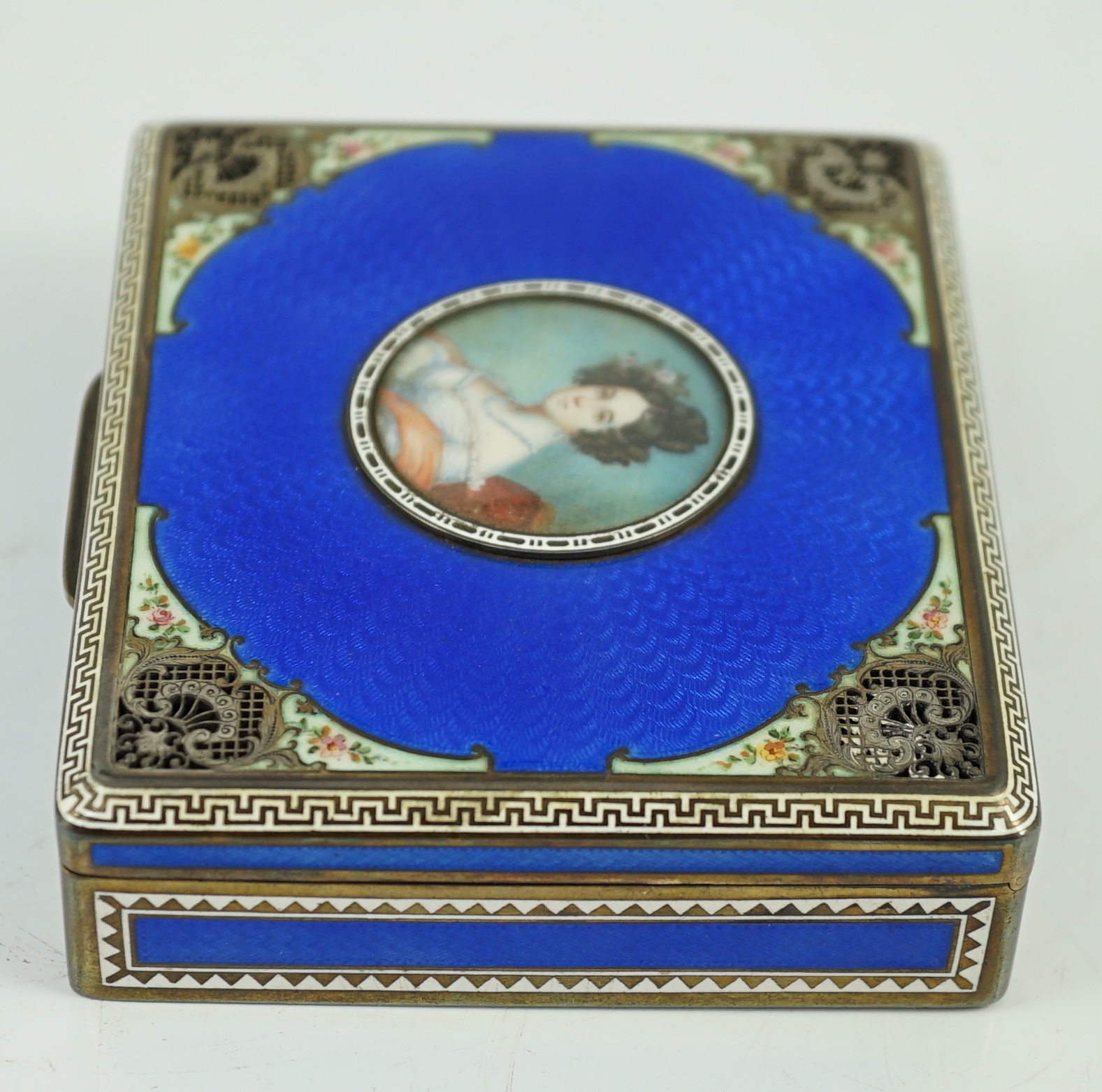A 19th century Austro-Hungarian silver gilt and polychrome enamel rectangular trinket box